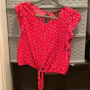 Forever 21 Red Floral Crop Top with Tie